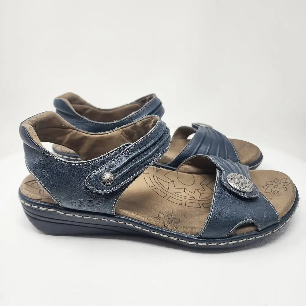 Taos Escape Sandal Women 9 Blue Leather Comfort Low Wedge Medallion ESC-11731 - Picture 2 of 13